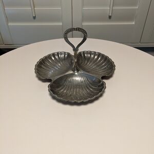 Vintage Silver Plated Serving Tray with 3 Shell-Shaped Sections